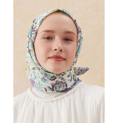 Modefa Shawl Foliage Purple Patterned Viscose Cotton Square Hijab - Foliage Purple