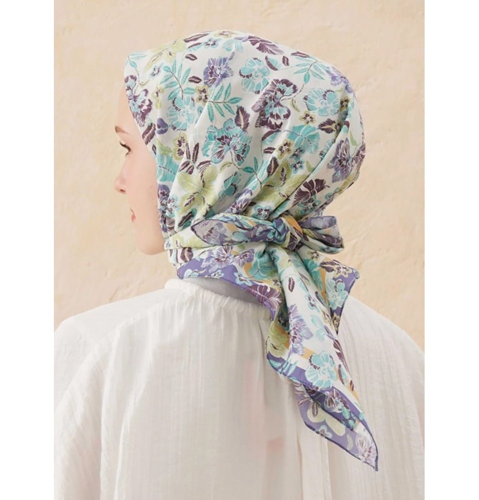 Modefa Shawl Foliage Purple Patterned Viscose Cotton Square Hijab - Foliage Purple