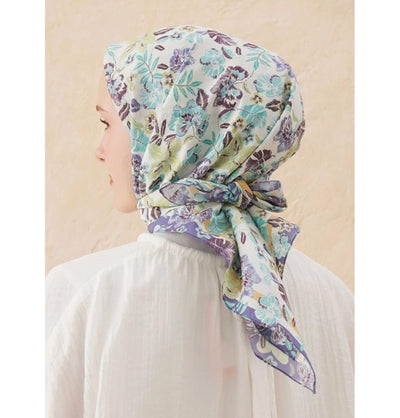 Modefa Shawl Foliage Purple Patterned Viscose Cotton Square Hijab - Foliage Purple