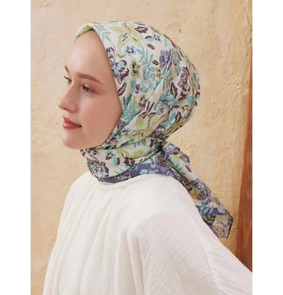 Modefa Shawl Foliage Purple Patterned Viscose Cotton Square Hijab - Foliage Purple