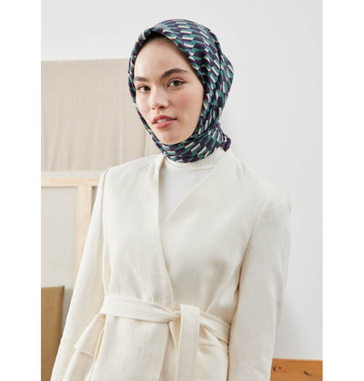 Modefa Shawl Geometric Purple Patterned Viscose Cotton Square Hijab - Geometric Purple