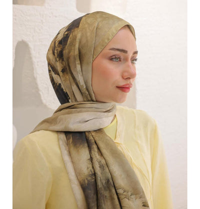 Modefa Shawl Golden Beige Dreamy Color Cotton Blend Patterned Shawl Hijab - Golden Beige