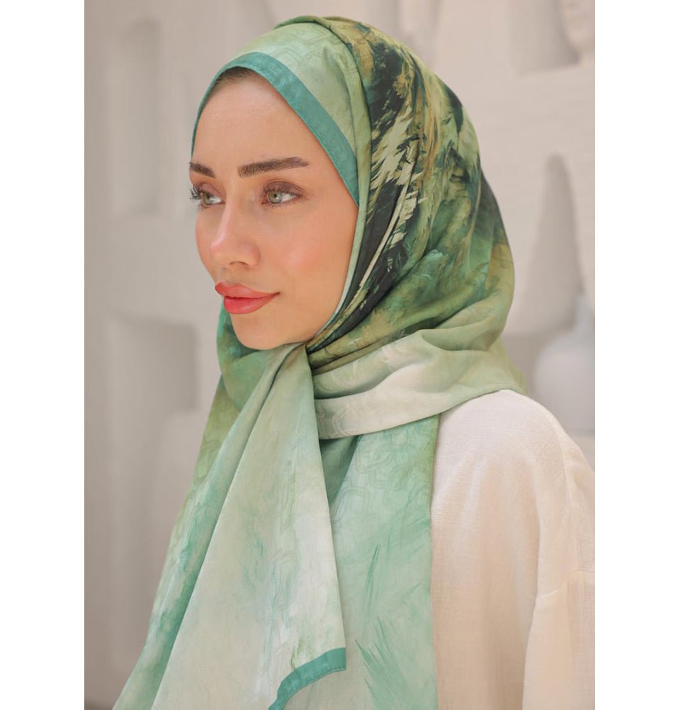 Modefa Shawl Green Dreamy Color Cotton Blend Patterned Shawl Hijab - Green
