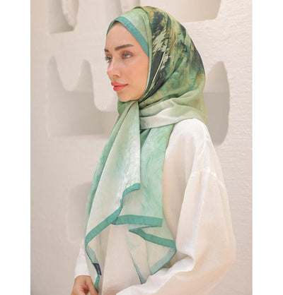 Modefa Shawl Green Dreamy Color Cotton Blend Patterned Shawl Hijab - Green