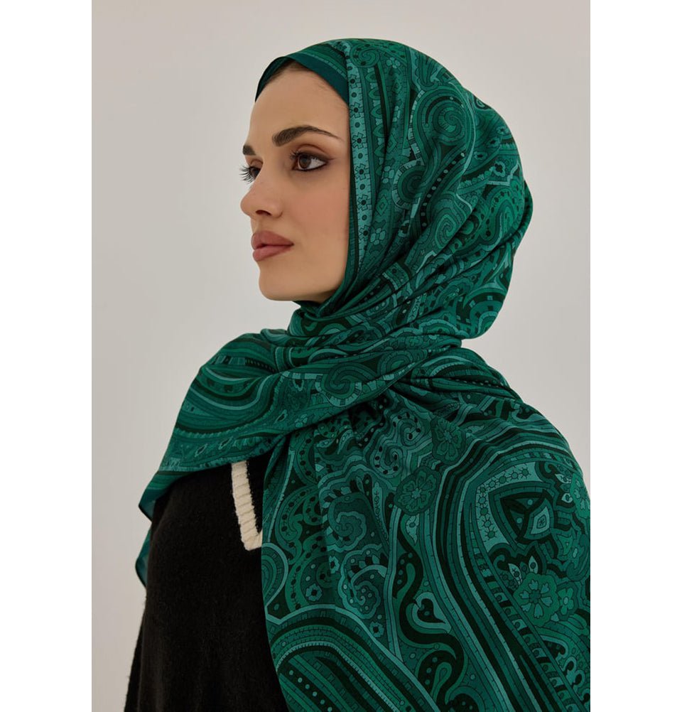 Modefa Shawl Green Premium Viscose Hijab Shawl Ethnic Print - Green