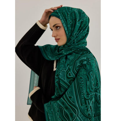 Modefa Shawl Green Premium Viscose Hijab Shawl Ethnic Print - Green