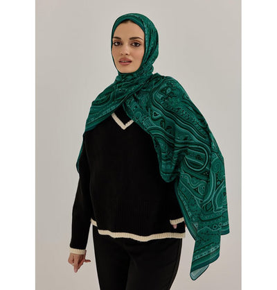 Modefa Shawl Green Premium Viscose Hijab Shawl Ethnic Print - Green