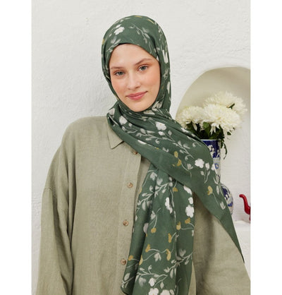 Modefa Shawl Green Rami Lightweight Hijab Shawl Soft Flowers - Green