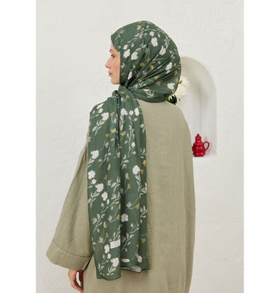 Modefa Shawl Green Rami Lightweight Hijab Shawl Soft Flowers - Green