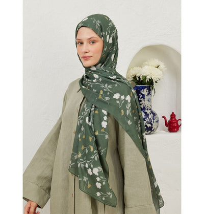 Modefa Shawl Green Rami Lightweight Hijab Shawl Soft Flowers - Green