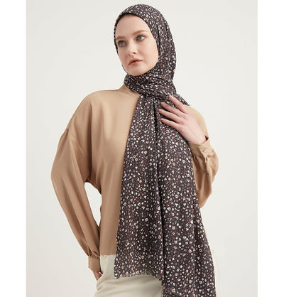 Modefa Shawl Grey Ditsy Floral Crinkle Hijab Shawl - Grey