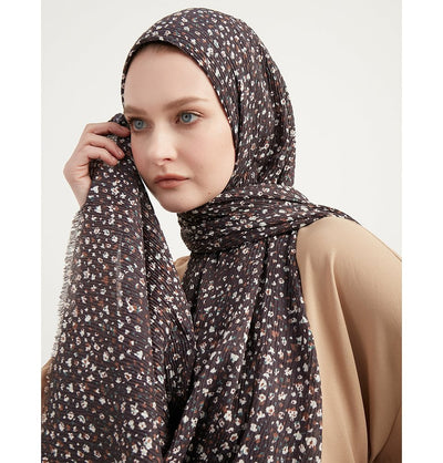 Modefa Shawl Grey Ditsy Floral Crinkle Hijab Shawl - Grey