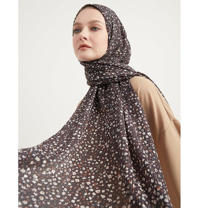 Modefa Shawl Grey Ditsy Floral Crinkle Hijab Shawl - Grey
