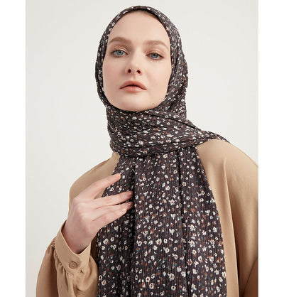 Modefa Shawl Grey Ditsy Floral Crinkle Hijab Shawl - Grey