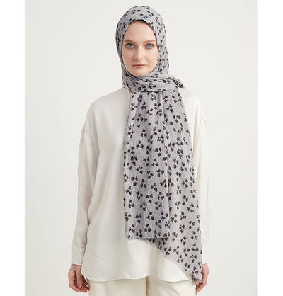 Modefa Shawl Grey Posies Crinkle Cotton Hijab Shawl - Grey