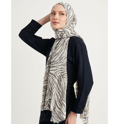 Modefa Shawl Grey Zebra Crinkle Hijab Shawl - Grey