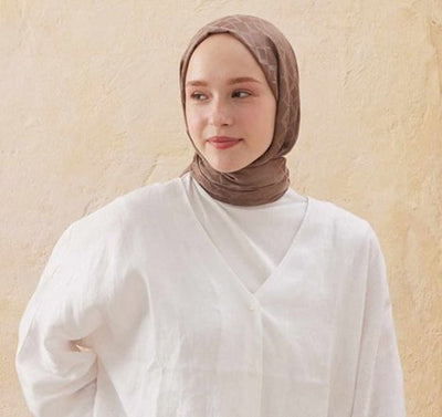 Modefa Shawl Ground Coffee Diamond Jacquard Satin Hijab Shawl - Coffee