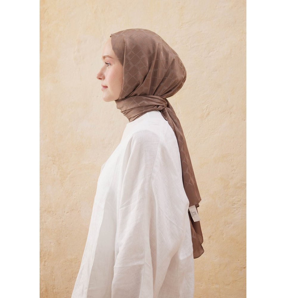 Modefa Shawl Ground Coffee Diamond Jacquard Satin Hijab Shawl - Coffee