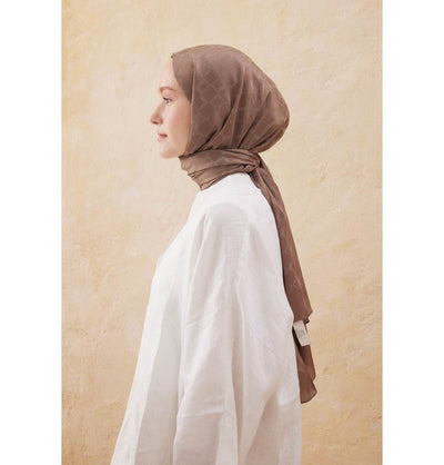 Modefa Shawl Ground Coffee Diamond Jacquard Satin Hijab Shawl - Coffee