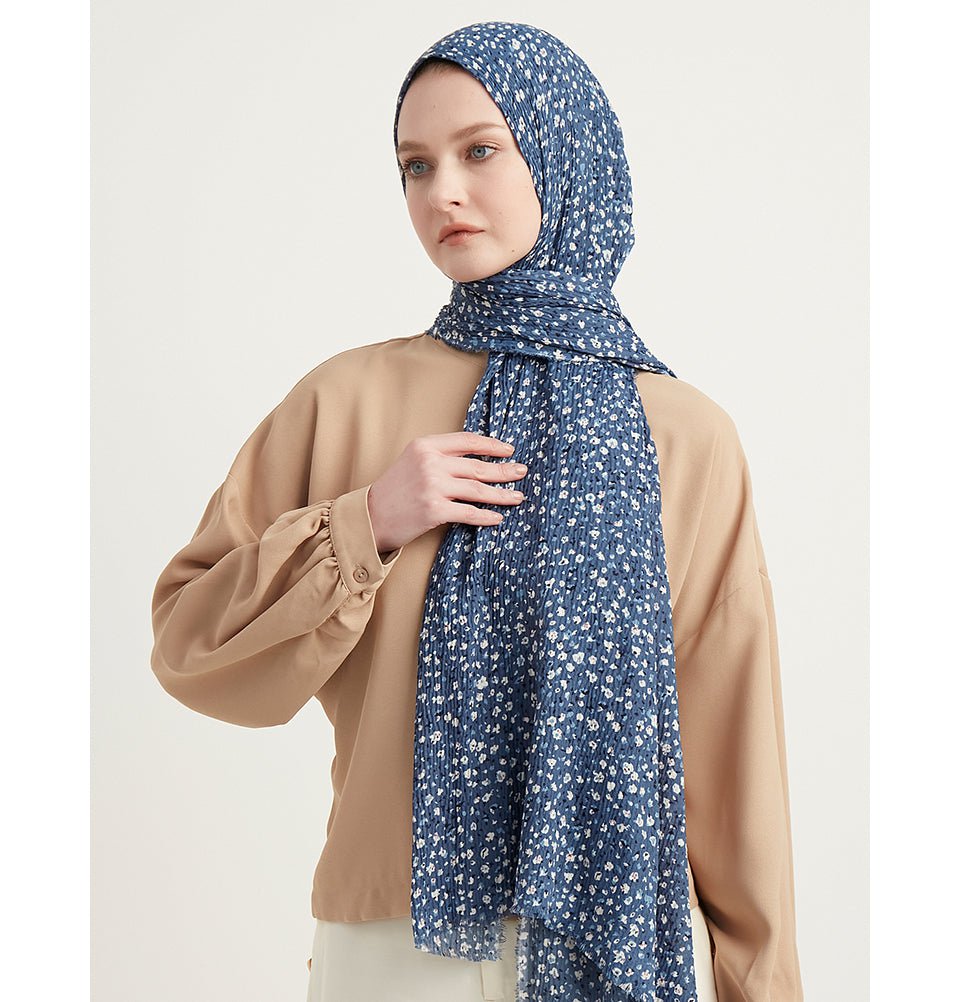 Modefa Shawl Indigo Ditsy Floral Crinkle Hijab Shawl - Indigo