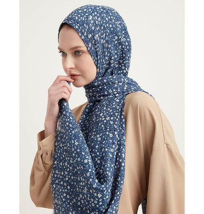 Modefa Shawl Indigo Ditsy Floral Crinkle Hijab Shawl - Indigo