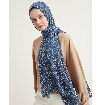 Modefa Shawl Indigo Ditsy Floral Crinkle Hijab Shawl - Indigo