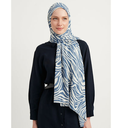 Modefa Shawl Indigo Zebra Crinkle Hijab Shawl - Indigo