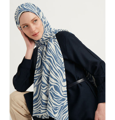 Modefa Shawl Indigo Zebra Crinkle Hijab Shawl - Indigo