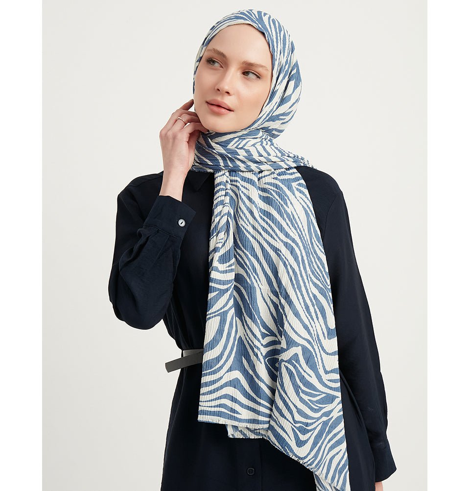 Modefa Shawl Indigo Zebra Crinkle Hijab Shawl - Indigo
