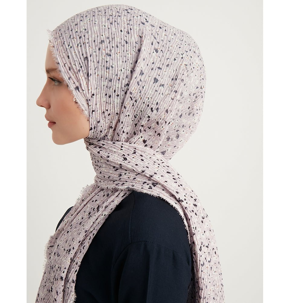 Ditsy Floral Crinkle Cotton Hijab Shawl - Lilac