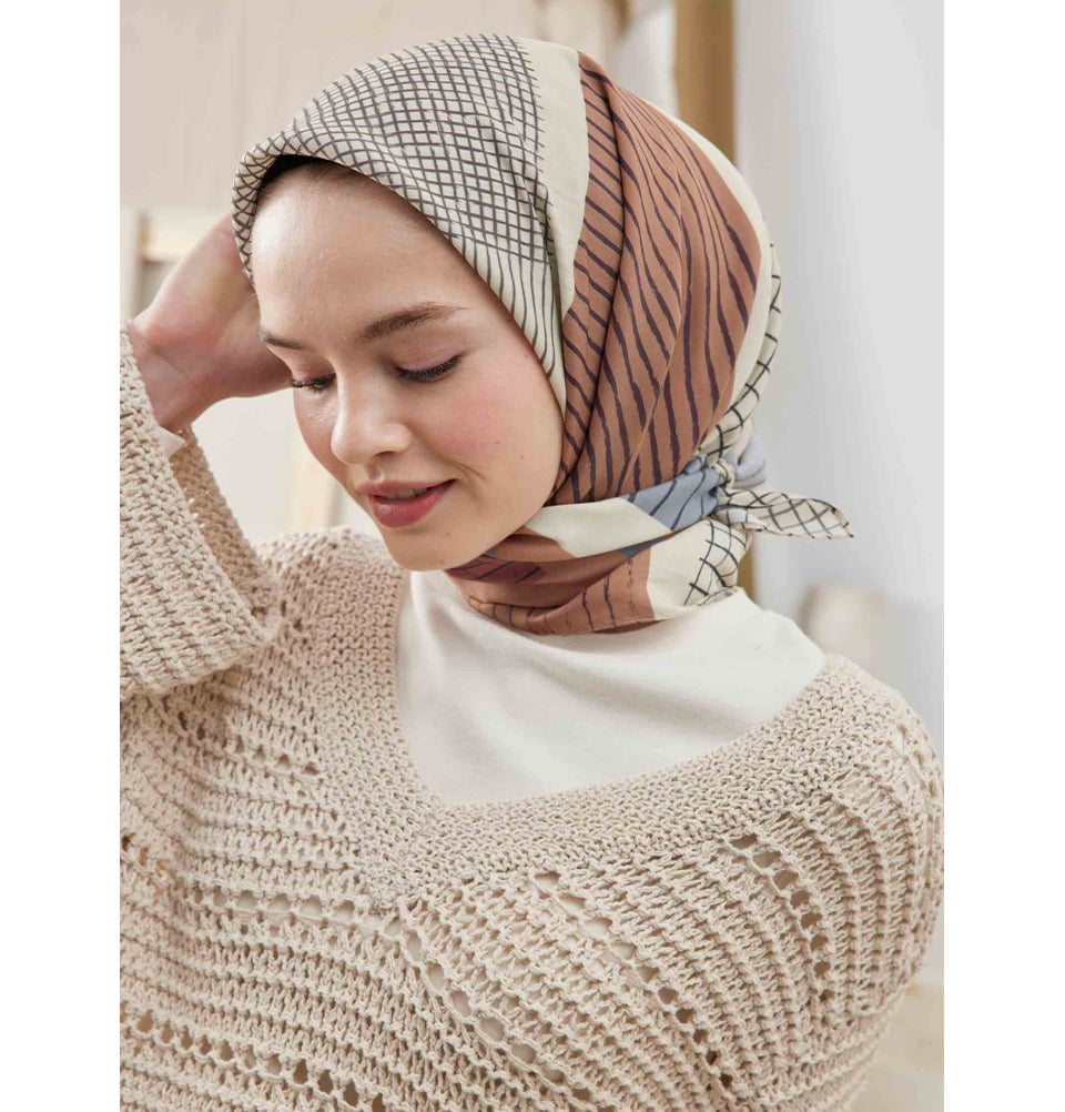 Modefa Shawl Lyra Rose Patterned Viscose Cotton Square Hijab - Lyra Rose