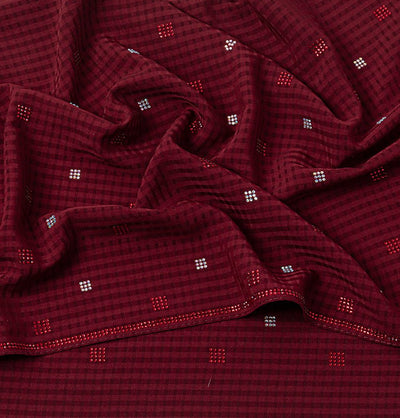 Modefa Shawl Maroon Grid Patterned Chiffon with Rhinestone Shawl Hijab - Maroon