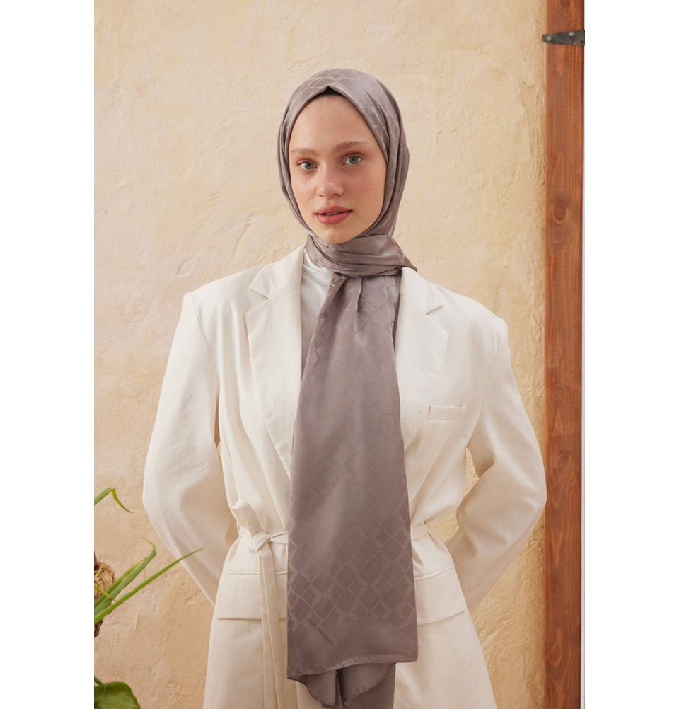Modefa Shawl Mink Diamond Jacquard Satin Hijab Shawl - Mink