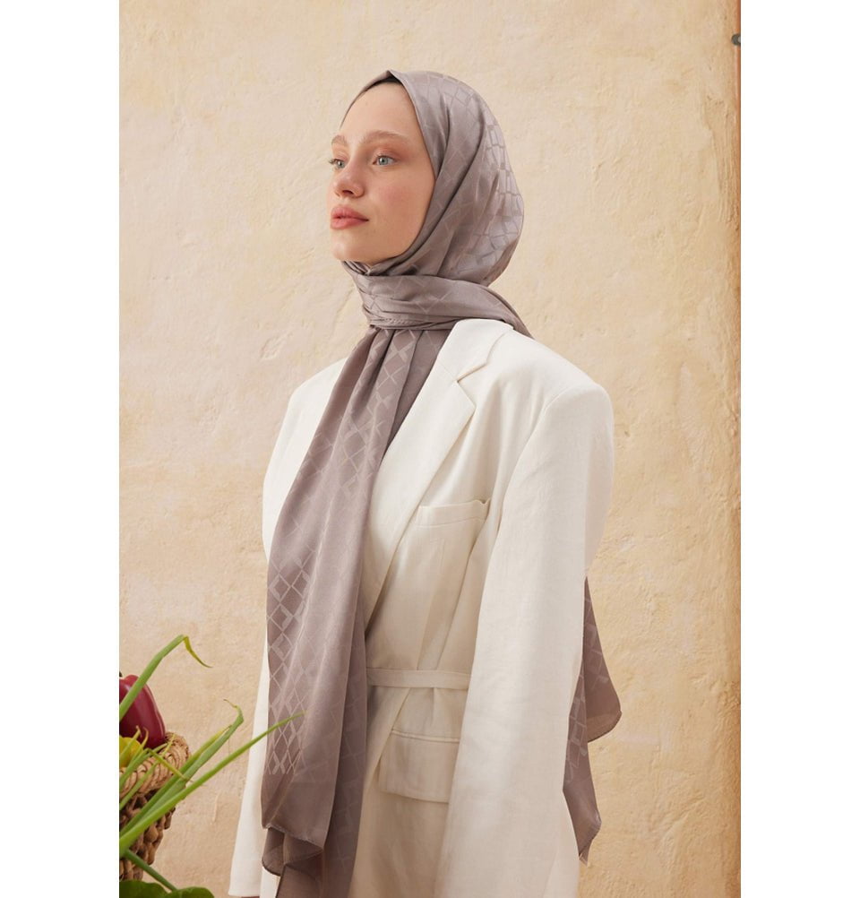 Modefa Shawl Mink Diamond Jacquard Satin Hijab Shawl - Mink