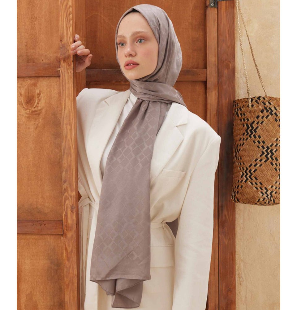 Modefa Shawl Mink Diamond Jacquard Satin Hijab Shawl - Mink