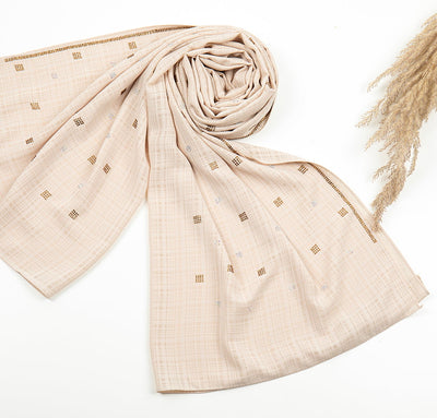 Modefa Shawl Mink Grid Patterned Chiffon with Rhinestone Shawl Hijab - Light Mink