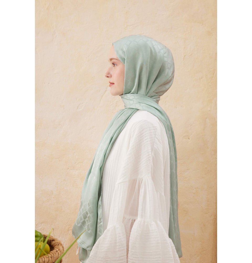 Modefa Shawl Mint Green Diamond Jacquard Satin Hijab Shawl - Mint Green