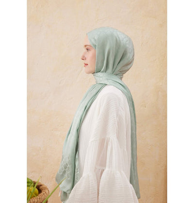 Modefa Shawl Mint Green Diamond Jacquard Satin Hijab Shawl - Mint Green