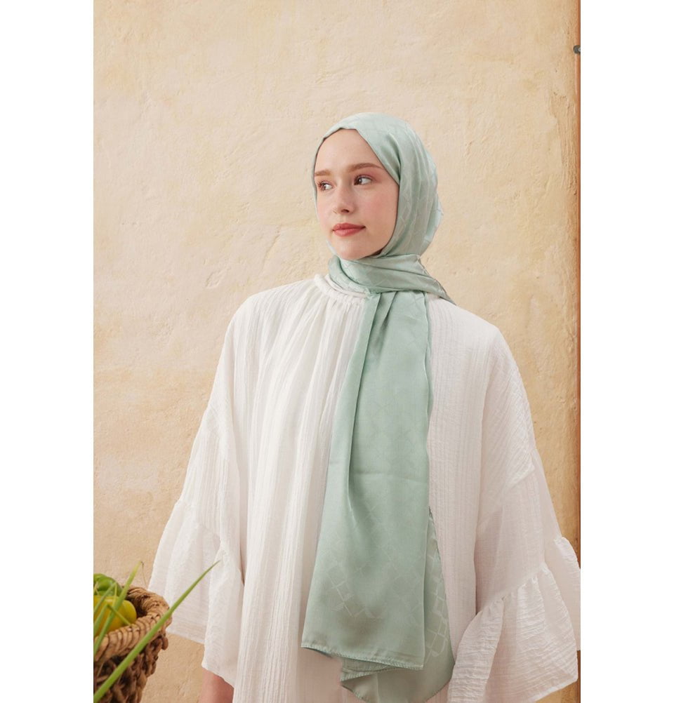 Modefa Shawl Mint Green Diamond Jacquard Satin Hijab Shawl - Mint Green