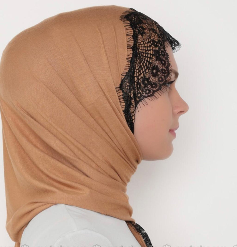 Modefa Shawl Mustard Elegant Lace-Trim Hijab Shawl - Mustard