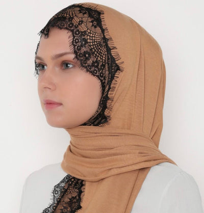 Modefa Shawl Mustard Elegant Lace-Trim Hijab Shawl - Mustard