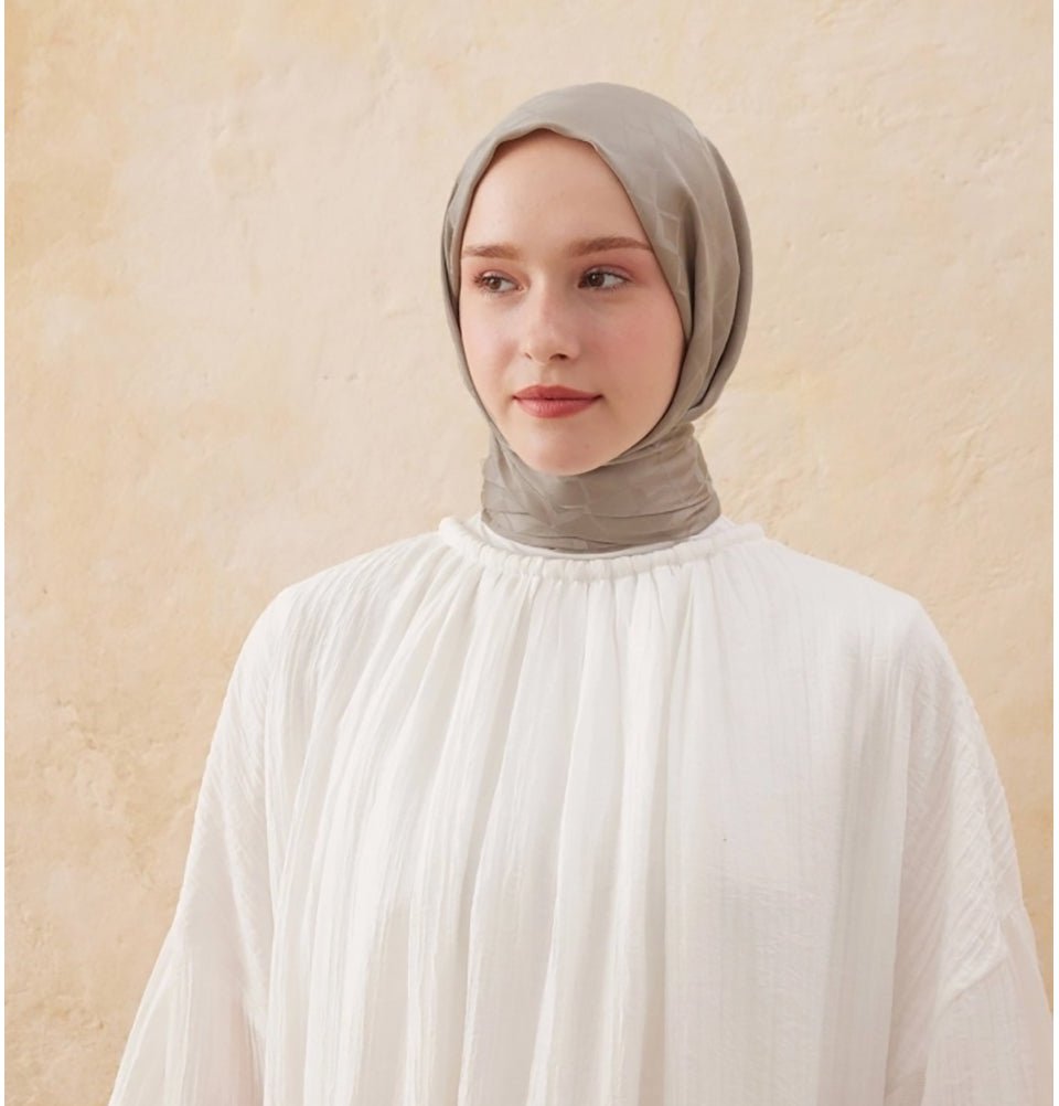 Modefa Shawl Natural Beige Diamond Jacquard Satin Hijab Shawl - Natural Beige