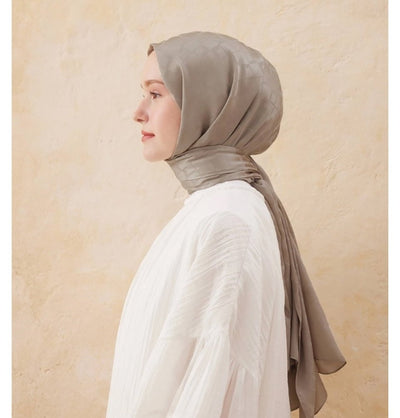 Modefa Shawl Natural Beige Diamond Jacquard Satin Hijab Shawl - Natural Beige