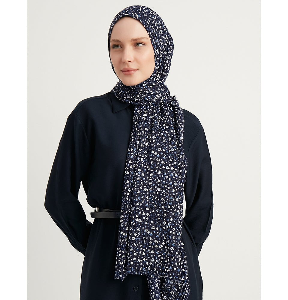 Modefa Shawl Navy Blue Ditsy Floral Crinkle Hijab Shawl - Navy Blue