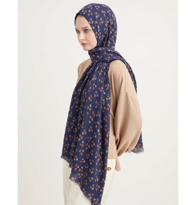 Modefa Shawl Navy Blue Posies Crinkle Cotton Hijab Shawl - Navy Blue