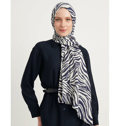 Modefa Shawl Navy Blue Zebra Crinkle Hijab Shawl - Navy Blue