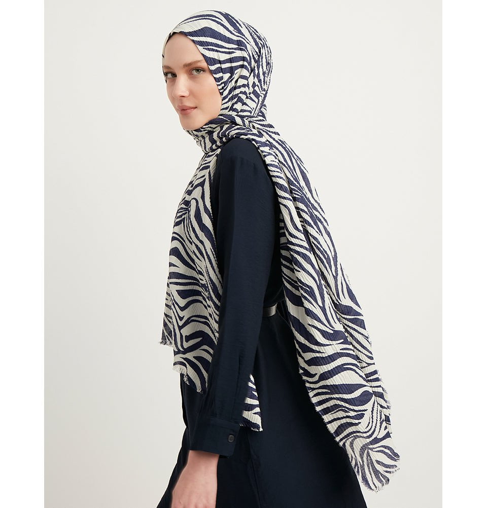 Modefa Shawl Navy Blue Zebra Crinkle Hijab Shawl - Navy Blue