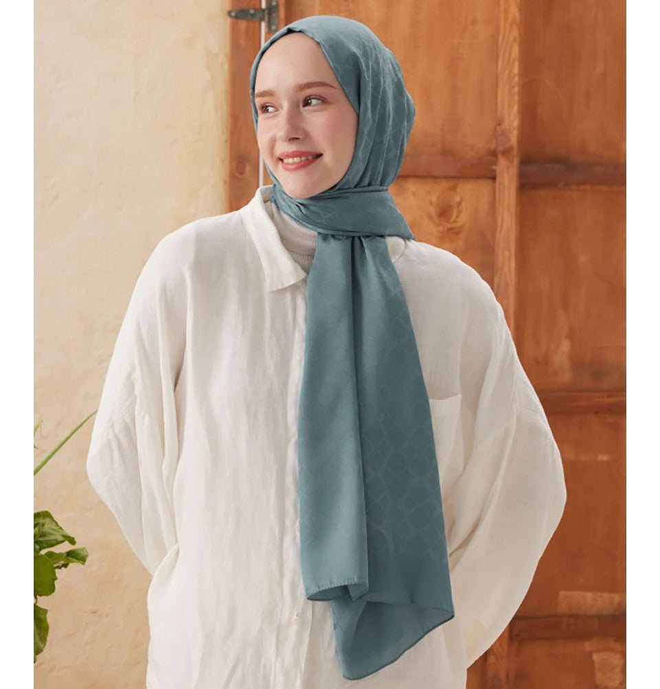 Modefa Shawl Ocean Blue Diamond Jacquard Satin Hijab Shawl - Ocean Blue