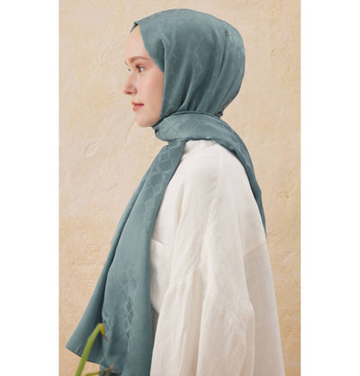 Modefa Shawl Ocean Blue Diamond Jacquard Satin Hijab Shawl - Ocean Blue