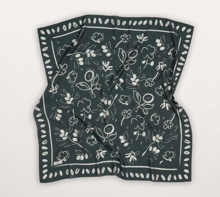 Modefa Shawl Olive Branch Green Patterned Viscose Cotton Square Hijab - Olive Branch Green